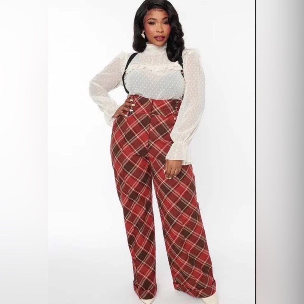 NWT Unique Vintage Plaid High-Waisted Extra Wide Leg Panta (2X)